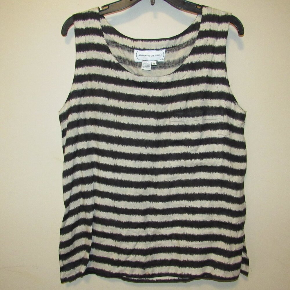 Andrienne Vittadini 100% Linen Vintage 80s Animal Stripe Sleeveless Top Shirt M